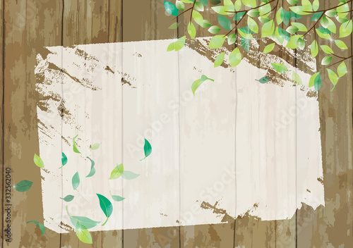 木目 背景 緑 葉 木材 木 ペンキ フレーム おしゃれ ヴィンテージ アート 材木 年輪 木 Wall Mural Okaka08