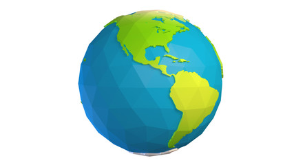 Low poly earth on white background ( + clipping path )