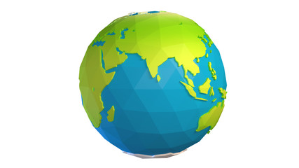 Low poly earth on white background ( + clipping path )
