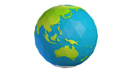 Low poly earth on white background ( + clipping path )