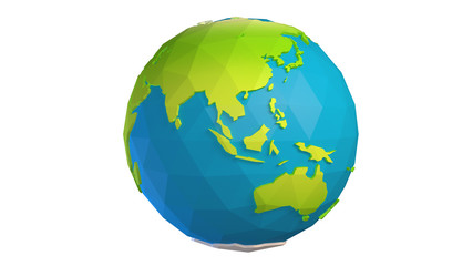 Low poly earth on white background ( + clipping path )