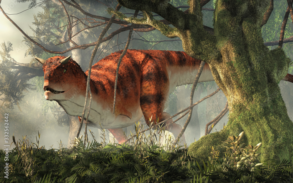 Aufkleber carnotaurus was a carnivorous theropod dinosaur with horns on its head that lived in cretaceous era 