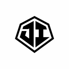JI monogram logo with hexagon shape and line rounded style design template