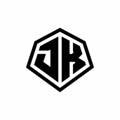 JK monogram logo with hexagon shape and line rounded style design template