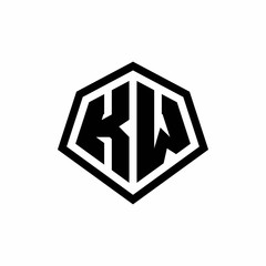 KW monogram logo with hexagon shape and line rounded style design template