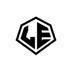 LE monogram logo with hexagon shape and line rounded style design template