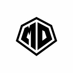 MD monogram logo with hexagon shape and line rounded style design template