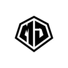 MJ monogram logo with hexagon shape and line rounded style design template