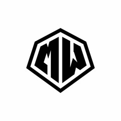 MW monogram logo with hexagon shape and line rounded style design template