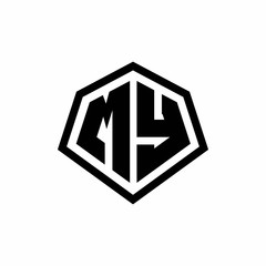 MY monogram logo with hexagon shape and line rounded style design template