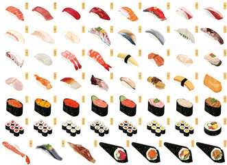 お寿司屋の人気メニューアイコン①（まぐろ、うに、いくら、穴子、玉子）