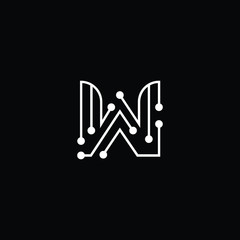 Minimal elegant monogram art logo. Outstanding professional trendy awesome artistic Technology W initial based Alphabet icon logo. Premium Business Technology logo White color on black background