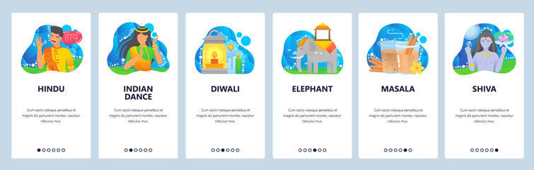 Indian life website and mobile app onboarding screens vector template