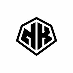 NK monogram logo with hexagon shape and line rounded style design template