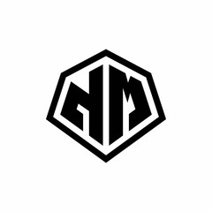 NM monogram logo with hexagon shape and line rounded style design template