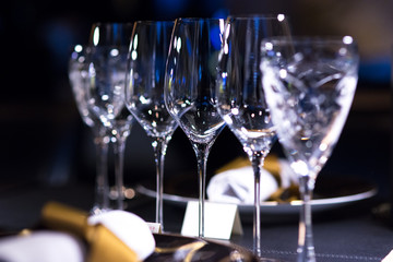 Empty glasses set on fine dining restaurant