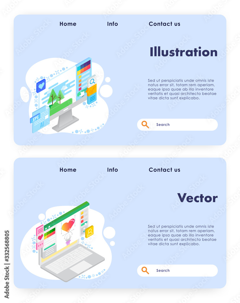 Poster vector art website landing page design template set