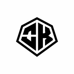 OK monogram logo with hexagon shape and line rounded style design template