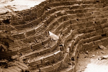 Old bricks wall inside Umong Maha Terachan Temple in Chiang Mai, Thailand.