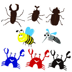 夏、虫、カブトムシ、クワガタムシ、ハチ、蚊、カニ