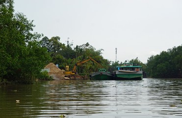 construction area at a natural river in vietnam