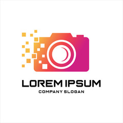Pixel Photo Logo Template Design Vector, Abstract camera logo. Vector logotype design, Camera with pixel logo Idea logo design inspiration