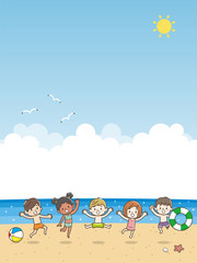 子供　海水浴　ジャンプ