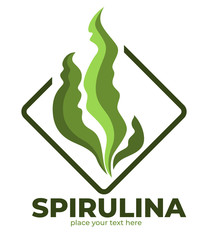 Superfood isolated icon, spirulina aglae leaves, detox