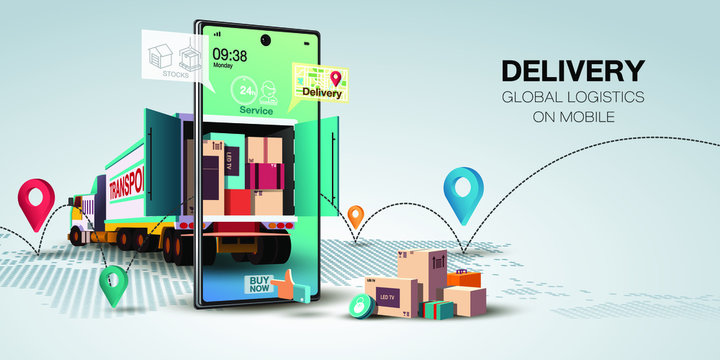 Online delivery service truck and forklift