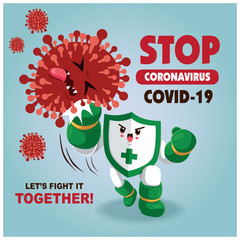 Coronavirus Icon with Red Sign, Covid-19 Coronavirus Bacteria. Coronavirus outbreak.Vector illustration.