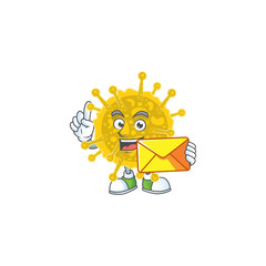 Cute face coronavirus pandemic mascot design holding an envelope