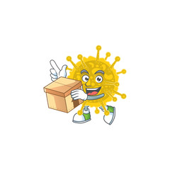 An icon of coronavirus pandemic mascot design style with a box