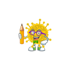 Coronavirus pandemic clever student character using a pencil