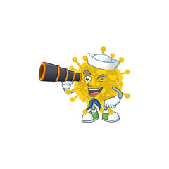 Coronavirus pandemic in Sailor cartoon character design with binocular