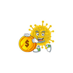 mascot cartoon character style of coronavirus pandemic showing one finger gesture