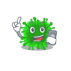 Mascot design of minunacovirus speaking on phone