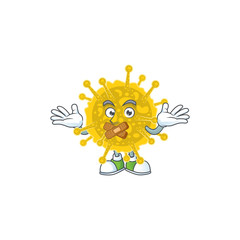 Fototapeta premium Coronavirus pandemic cartoon character design concept showing silent gesture