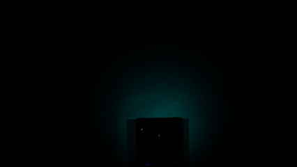 A beautiful evening blue sky at sunset with flaming bright light clouds. Warm evening.