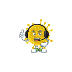 An attractive coronavirus pandemic mascot character concept wearing headphone