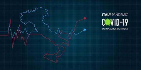 Coronavirus or covid-19 banner in Italy outbreak of a pandemic disease concept. Banner template design for headline news. Grid abstract background. Vector illustration.