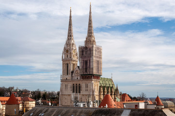 Fototapeta premium Zagreb cathedral taken from a penthouse