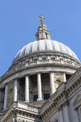 Fototapeta na wymiar The dome of St Paul's Cathedral against blue clear sky, London, UK