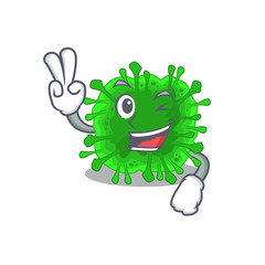 Cheerful minunacovirus mascot design with two fingers
