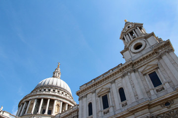Fototapeta na wymiar The dome of St Paul's Cathedral against blue clear sky, London, UK