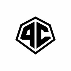 PC monogram logo with hexagon shape and line rounded style design template