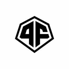 PF monogram logo with hexagon shape and line rounded style design template