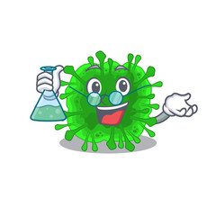 Smart Professor of minunacovirusmascot design holding a glass tube