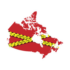 Map of Canada with warning quarantine yellow tape. Danger coronavirus Banner