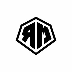 RM monogram logo with hexagon shape and line rounded style design template