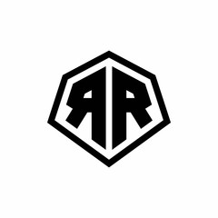 RR monogram logo with hexagon shape and line rounded style design template